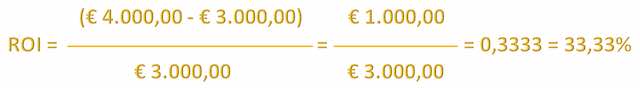(€ 4.000 - € 3.000) = € 1.000 diviso € 3.000 = 0,3333 = 33,33%